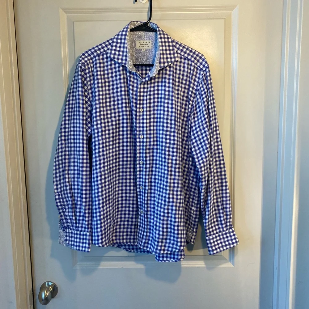 Ted Baker Gingham Check W/ Paisley Classic Fit Button Down, size 17 ( neck)